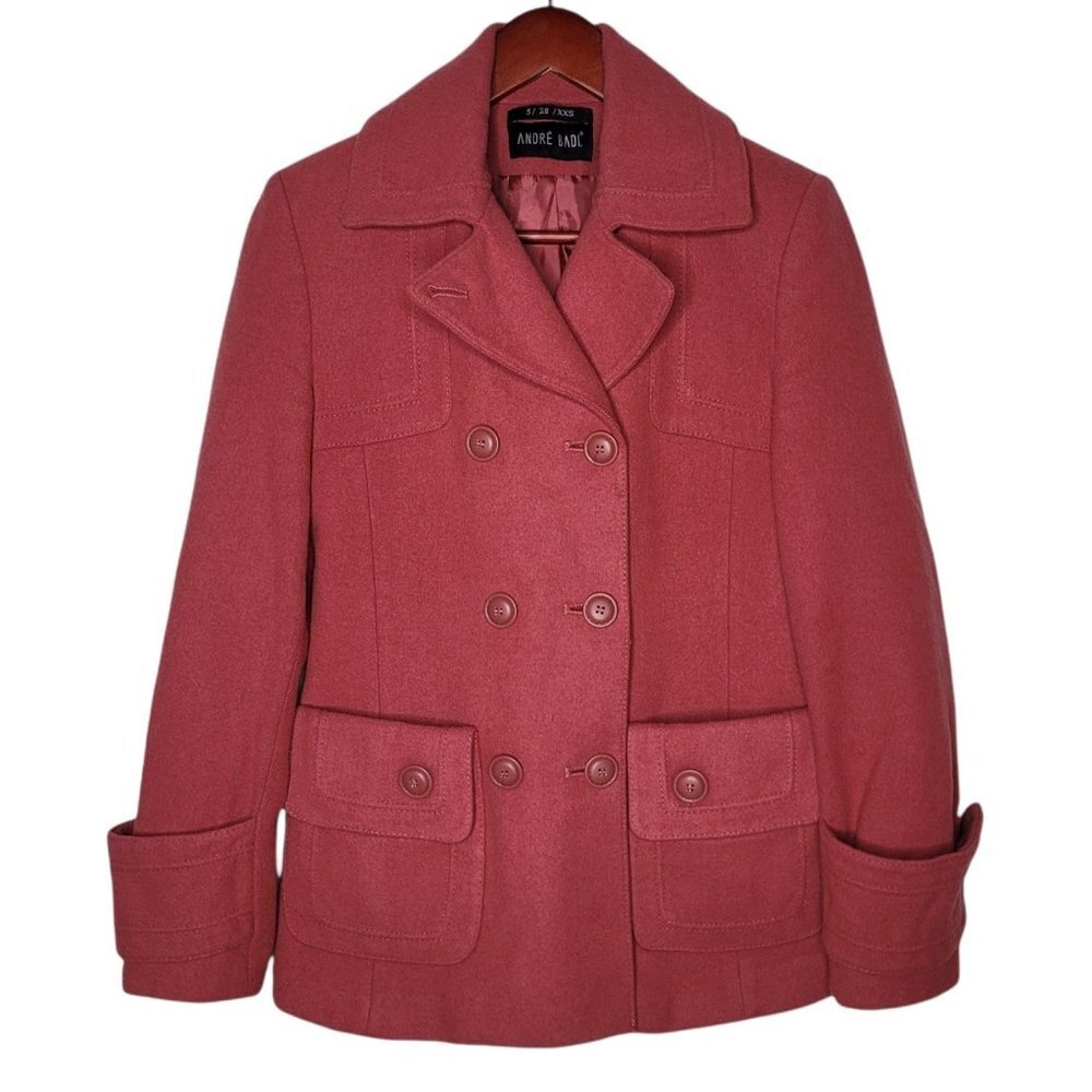 Andre Badi Victorian Pink wool blend double breasted Pea coat Model 0048 XXS